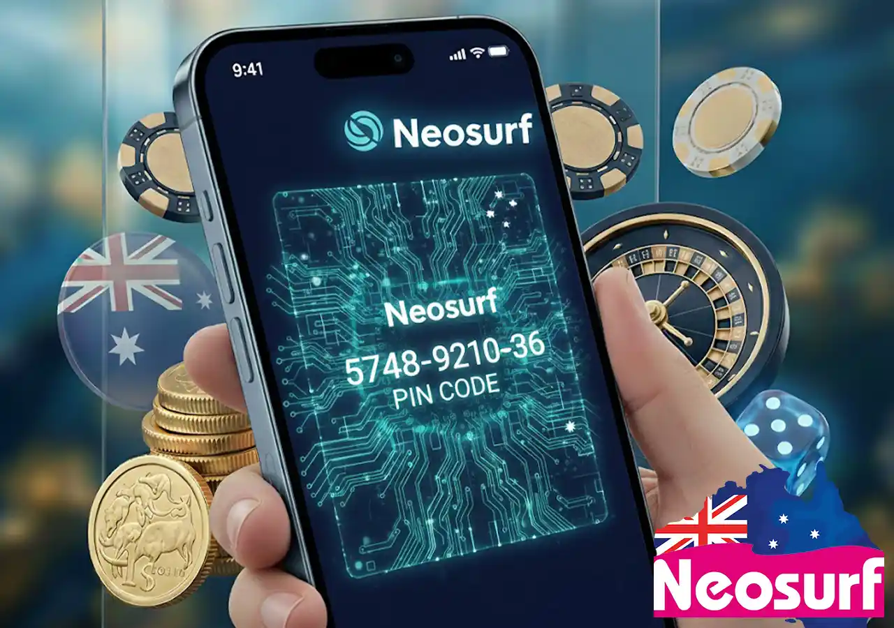 Detailed visual of Neosurf 10-digit pin code security system for Australian online gambling.